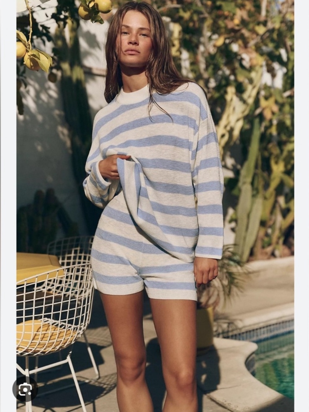 Free People Free-est Malibu Surf Sweater Set Light Blue White Stripe Size Medium